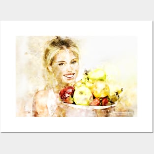 Girl with fruits Posters and Art